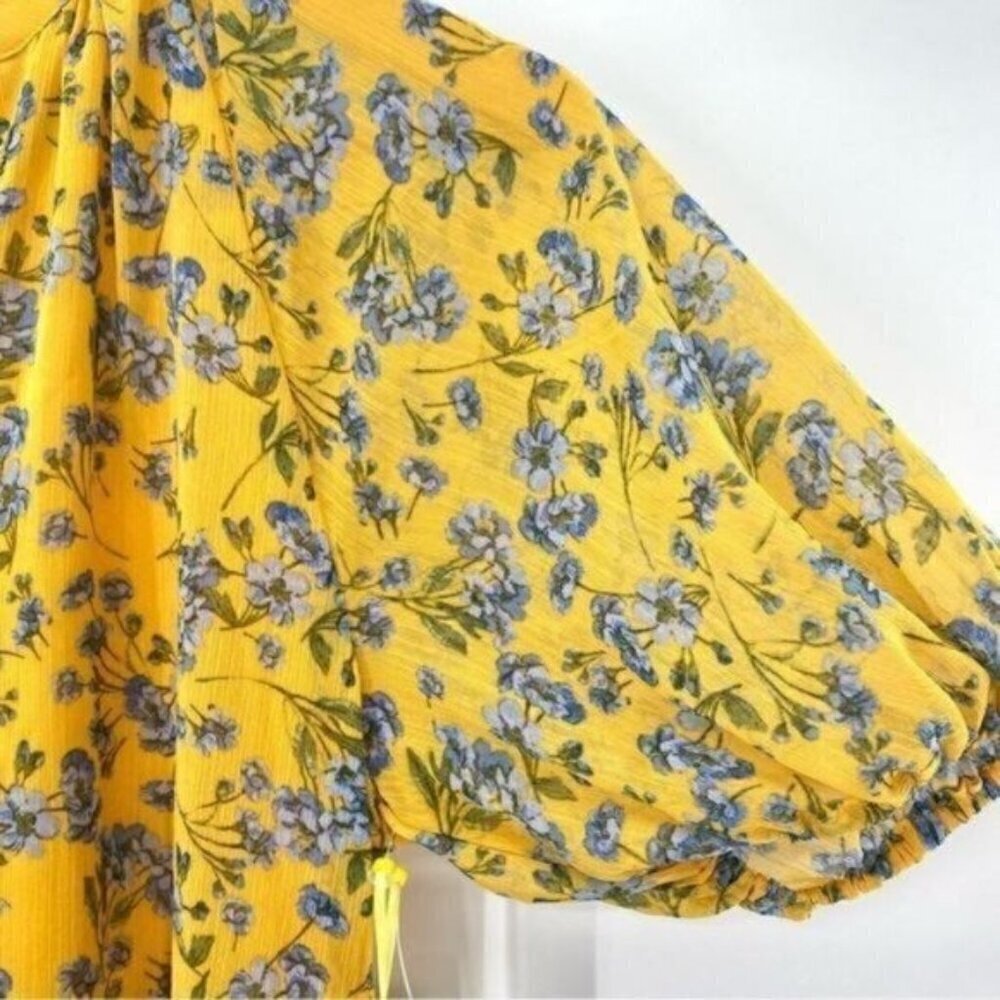CeCe Yellow Flowy Floral Print Babydoll Dress - Picture 7 of 14